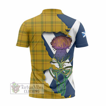 Houston Tartan Family Crest Zipper Polo Shirt Scottish Thistle Celtic Inspired - Tartan Vibes Clothing