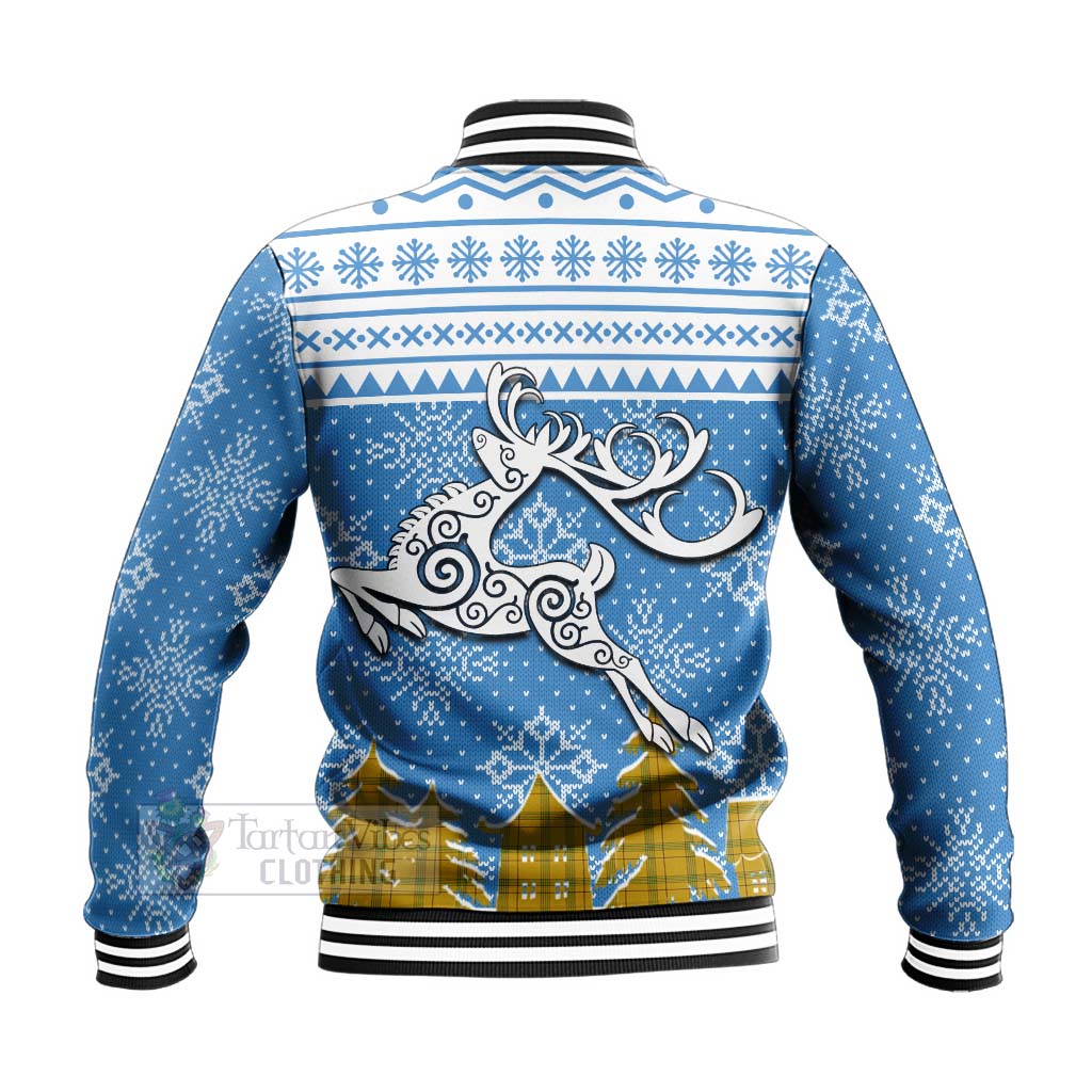 Houston Clan Christmas Baseball Jacket Celtic Reindeer Style - Tartan Vibes Clothing
