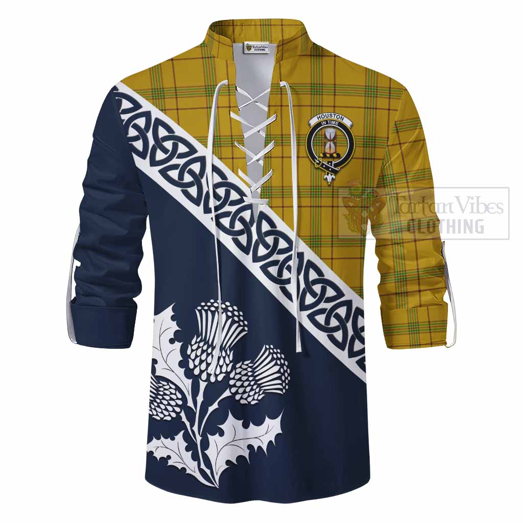 Houston Tartan Ghillie Kilt Shirt Featuring Thistle and Scotland Map - Tartan Vibes Clothing