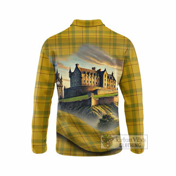 Houston Tartan Family Crest Long Sleeve Polo Shirt with Scottish Ancient Castle Style - Tartan Vibes Clothing