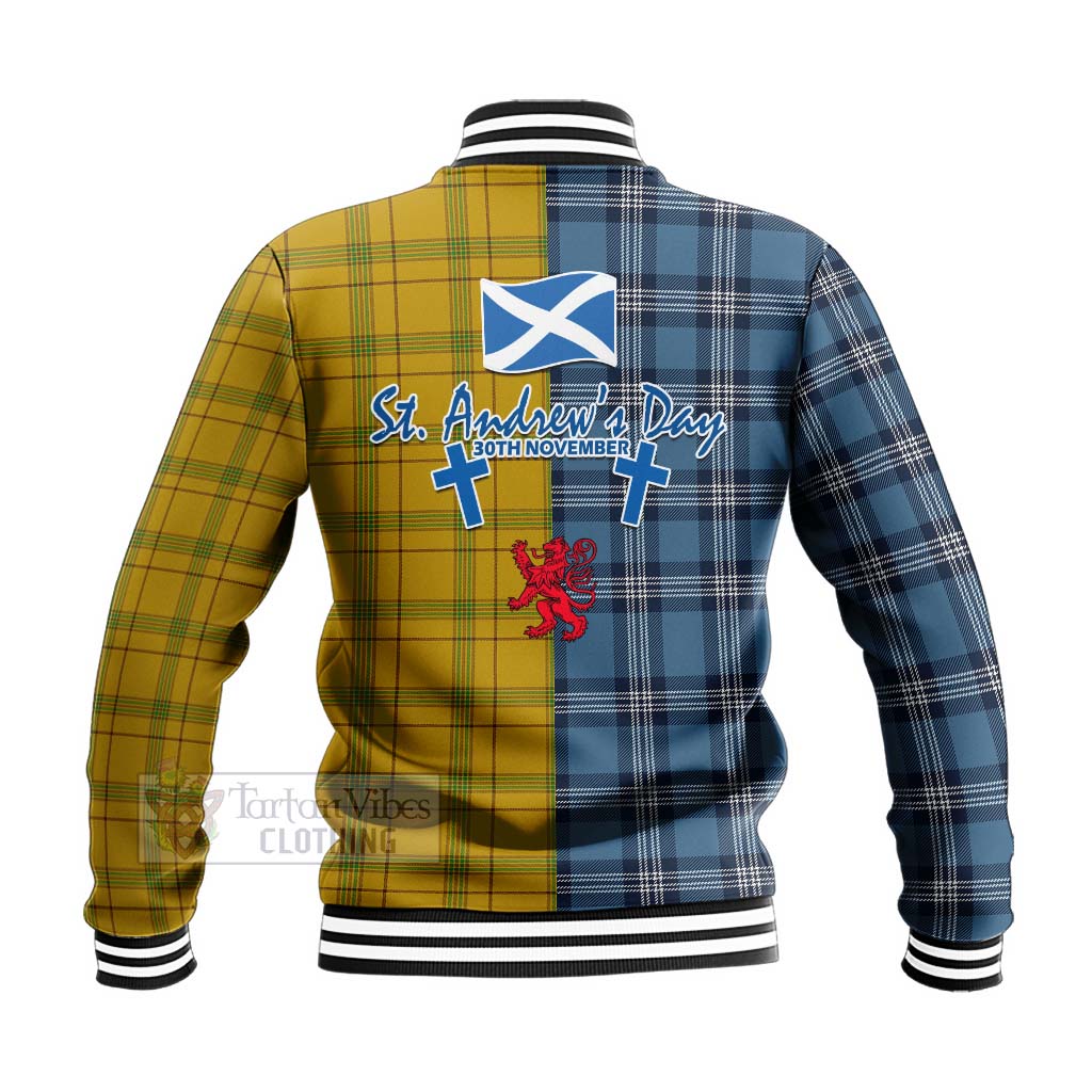 Houston Tartan Baseball Jacket Happy St. Andrew's Day Half Tartan Style - Tartan Vibes Clothing