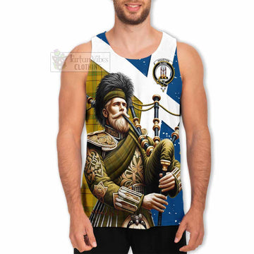 Houston Tartan Men's Tank Top with Family Crest Scottish Bagpiper Vibes - Tartan Vibes Clothing