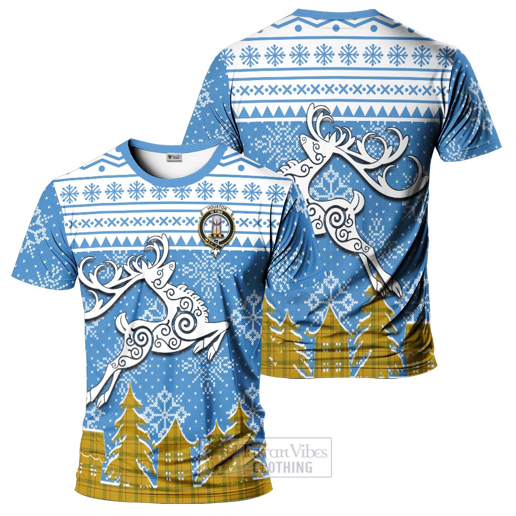 Houston Clan Christmas T-Shirt Celtic Reindeer Style - Tartan Vibes Clothing