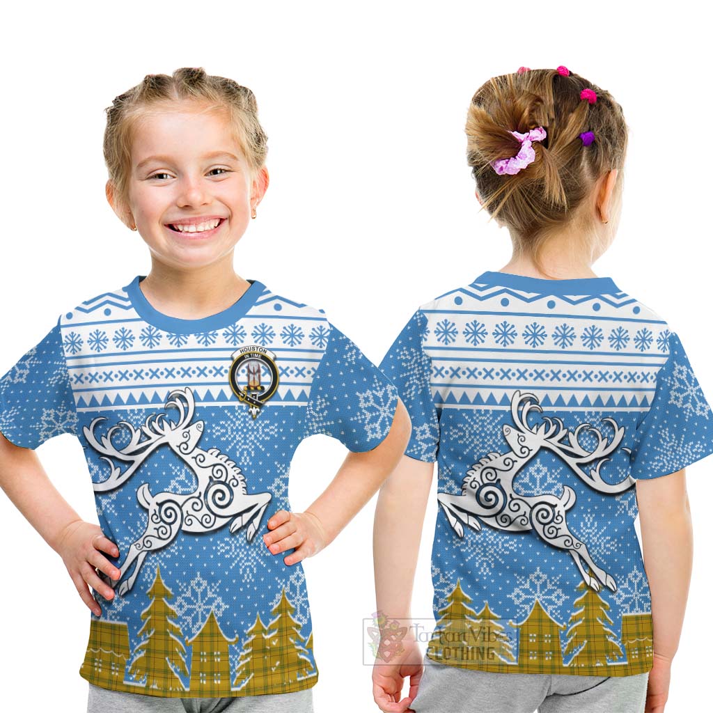 Houston Clan Christmas Kid T-Shirt Celtic Reindeer Style - Tartan Vibes Clothing
