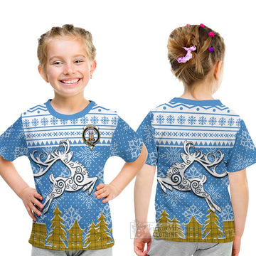 Houston Clan Christmas Kid T-Shirt Celtic Reindeer Style - Tartan Vibes Clothing