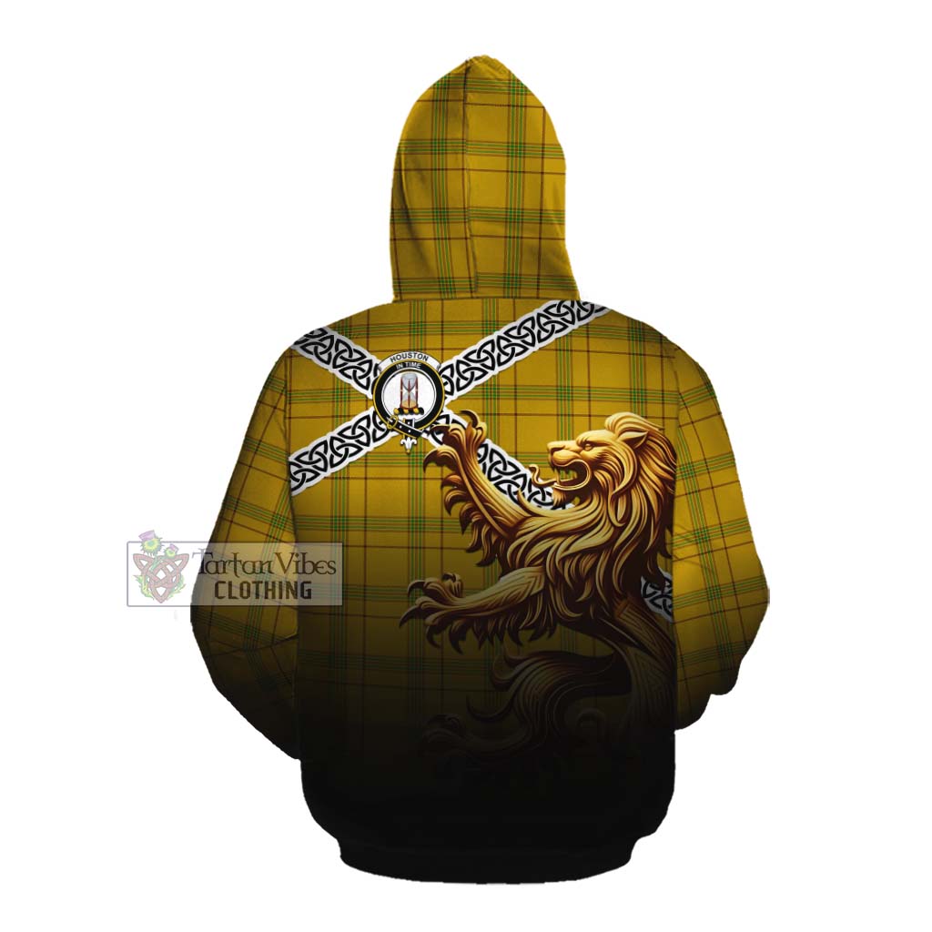 Houston Crest Tartan Cotton Hoodie with Golden Lion Emblem Celtic Style Pullover Hoodie - Tartan Vibes Clothing