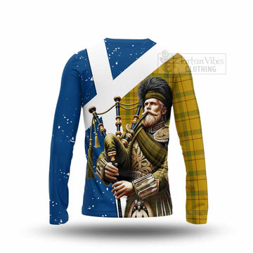 Houston Tartan Long Sleeve T-Shirt with Family Crest Scottish Bagpiper Vibes - Tartan Vibes Clothing