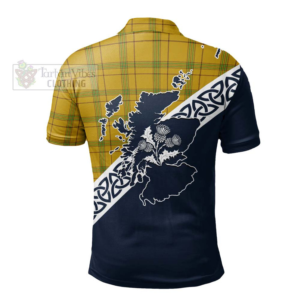 Houston Tartan Polo Shirt Featuring Thistle and Scotland Map - Tartanvibesclothing Store