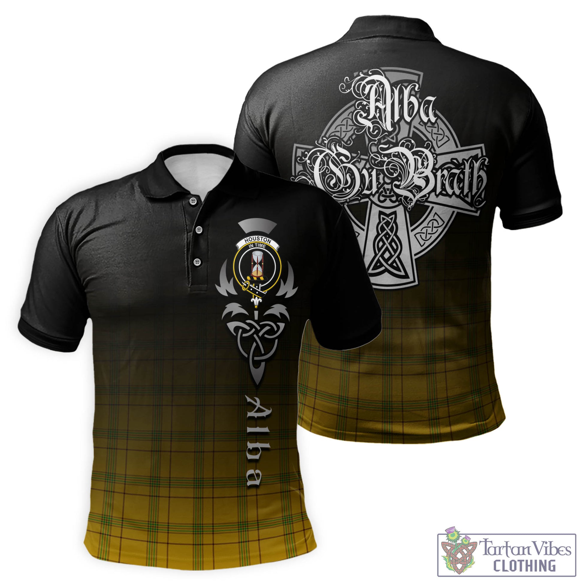 Houston Tartan Polo Shirt Featuring Alba Gu Brath Family Crest Celtic Inspired - Tartan Vibes Clothing
