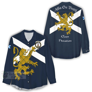 Houston Tartan Lion Rampant Women's Casual Shirt Proudly Display Your Heritage with Alba Gu Brath and Clan Name - Tartan Vibes Clothing
