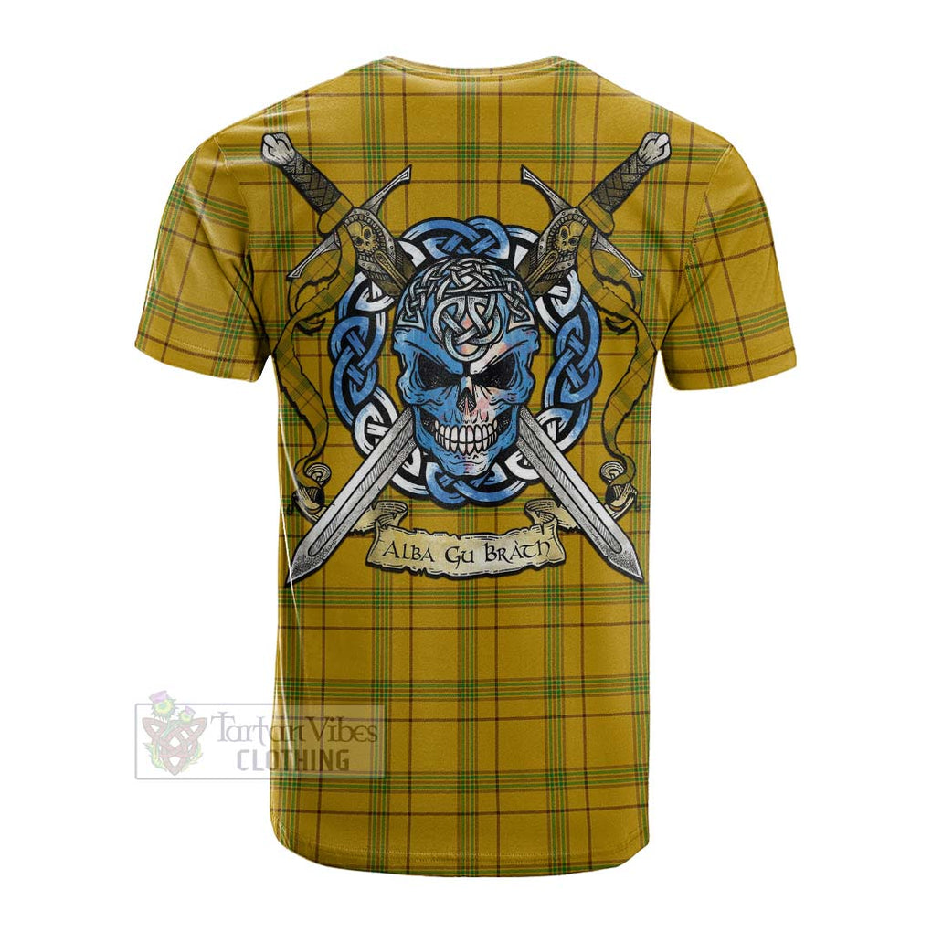 Houston Tartan Cotton T-shirt with Family Crest Celtic Skull Style Men's Shirt - Tartan Vibes Clothing