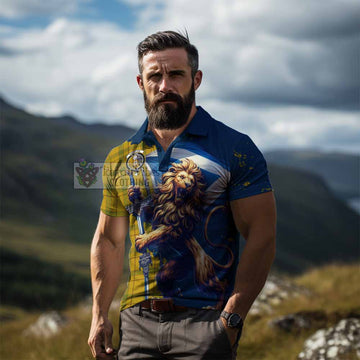 Houston Tartan Family Crest Men's Polo Shirt with Scottish Majestic Lion - Tartan Vibes Clothing