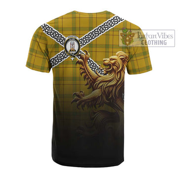 Tartan Vibes Clothing Houston Crest Tartan Cotton T-shirt with Golden Lion Emblem Celtic Style