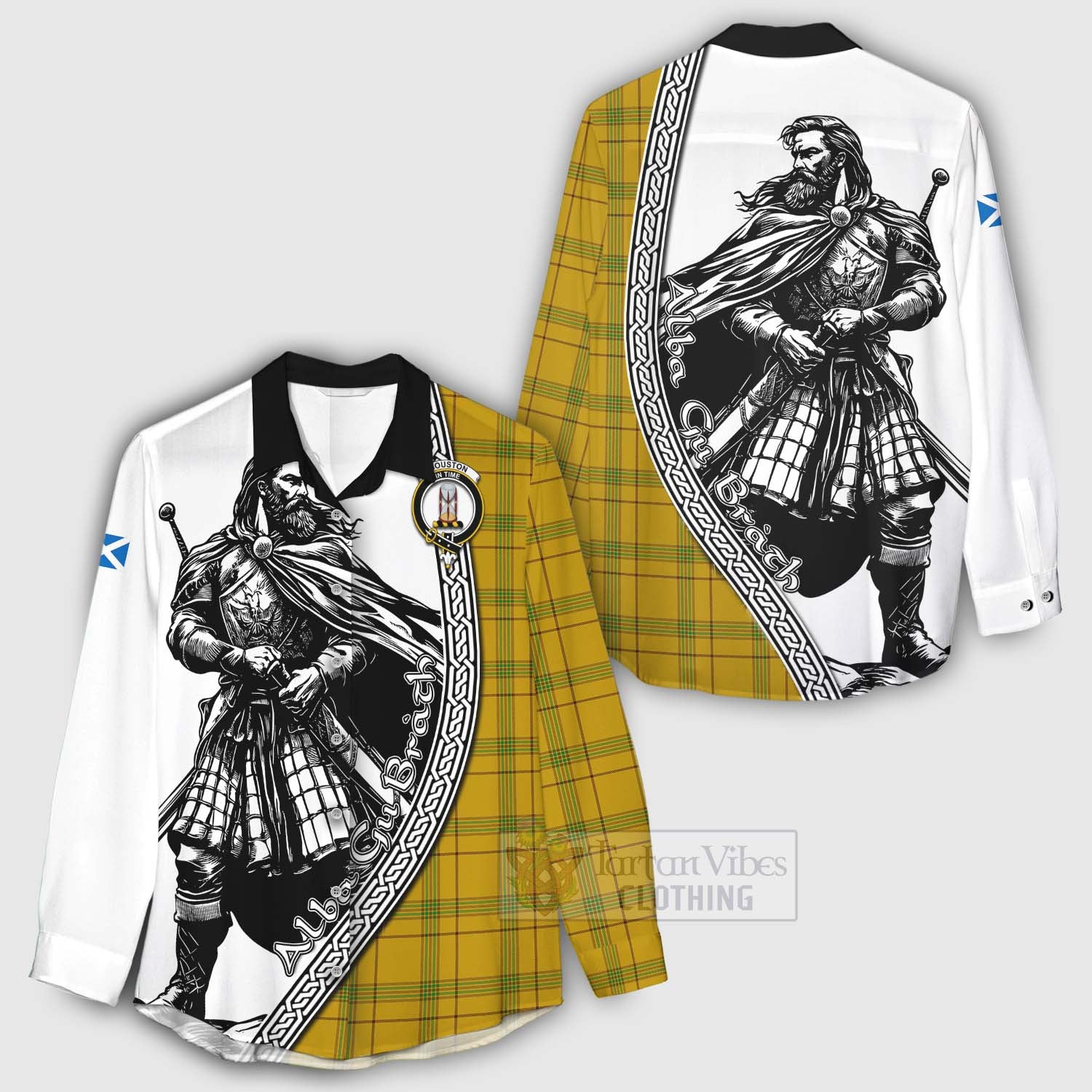 Houston Tartan Clan Crest Women's Casual Shirt with Highlander Warrior Celtic Style - Tartan Vibes Clothing