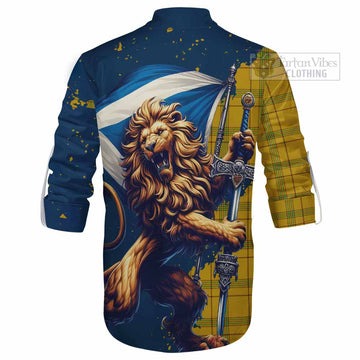 Houston Tartan Family Crest Ghillie Kilt Shirt with Scottish Majestic Lion - Tartan Vibes Clothing