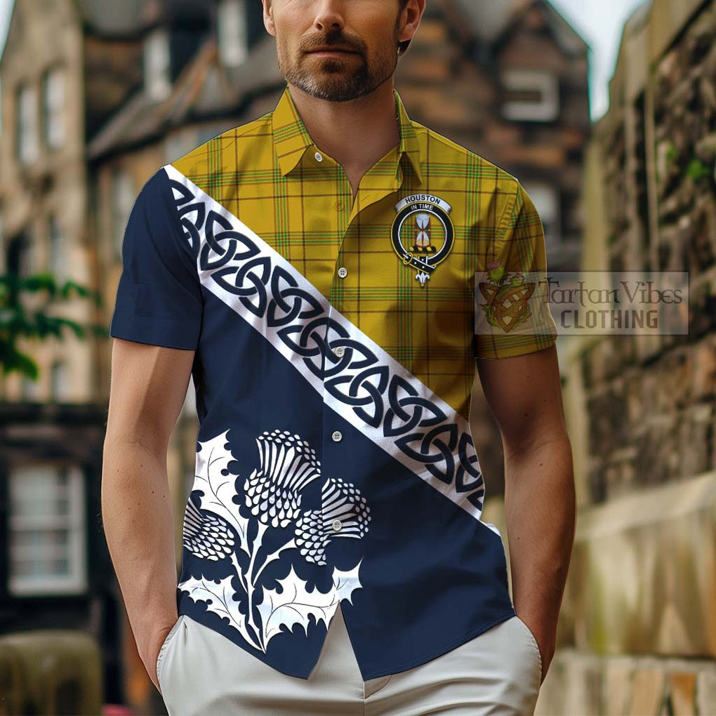 Houston Tartan Hawaiian Shirt Featuring Thistle and Scotland Map - Tartan Vibes Clothing