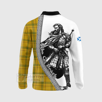 Houston Tartan Clan Crest Long Sleeve Polo Shirt with Highlander Warrior Celtic Style - Tartan Vibes Clothing