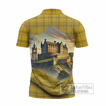 Houston Tartan Family Crest Zipper Polo Shirt with Scottish Ancient Castle Style - Tartan Vibes Clothing