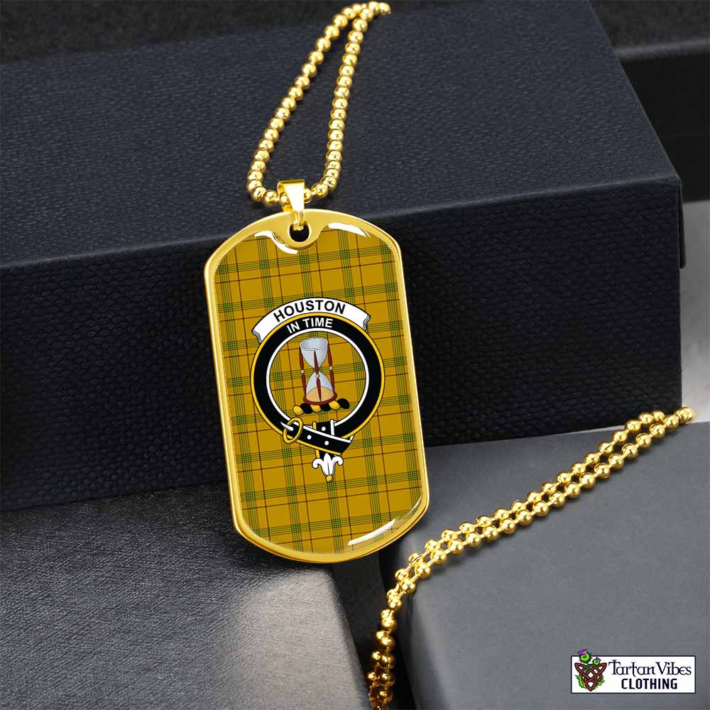 Houston Tartan Dog Tag Necklace with Family Crest Gold No - Tartan Vibes Clothing