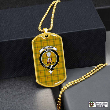Houston Tartan Dog Tag Necklace with Family Crest Gold No - Tartan Vibes Clothing