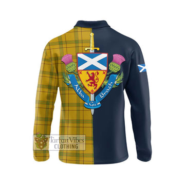 Houston Tartan Long Sleeve Polo Shirt Alba with Scottish Lion Royal Arm Half Style - Tartan Vibes Clothing