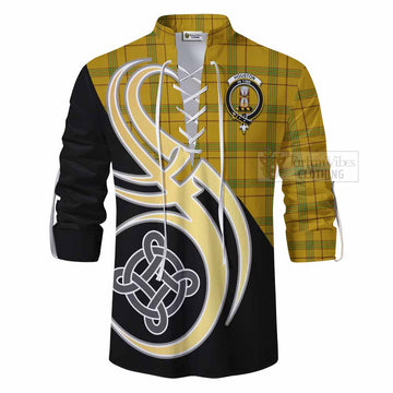 Houston Tartan Ghillie Kilt Shirt with Family Crest and Celtic Symbol Style - Tartan Vibes Clothing