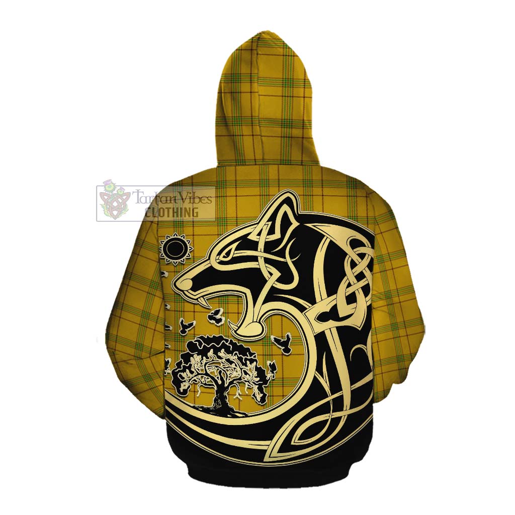 Houston Tartan Cotton Hoodie with Family Crest Celtic Wolf Style Pullover Hoodie - Tartan Vibes Clothing