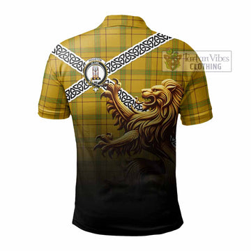 Houston Crest Tartan Polo Shirt with Golden Lion Emblem Celtic Style - Tartan Vibes Clothing