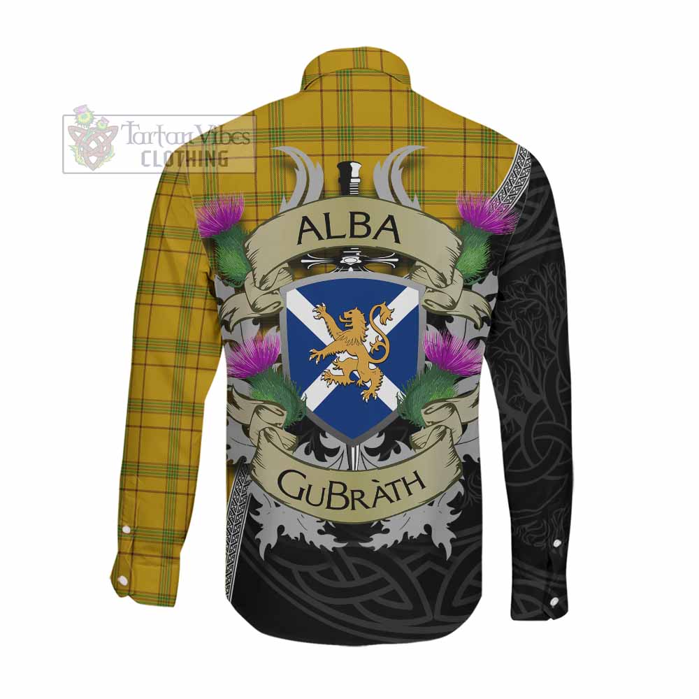 Houston Tartan Family Crest Long Sleeve Button Shirt Lion Rampant Royal Thistle Shield Celtic Inspired Men's Shirt - Tartan Vibes Clothing