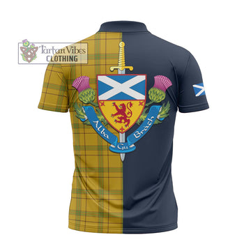 Houston Tartan Zipper Polo Shirt Alba with Scottish Lion Royal Arm Half Style - Tartan Vibes Clothing
