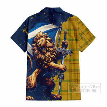 Houston Tartan Family Crest Hawaiian Shirt with Scottish Majestic Lion - Tartan Vibes Clothing