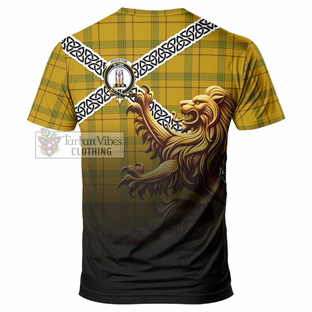 Houston Crest Tartan T-Shirt with Golden Lion Emblem Celtic Style - Tartan Vibes Clothing