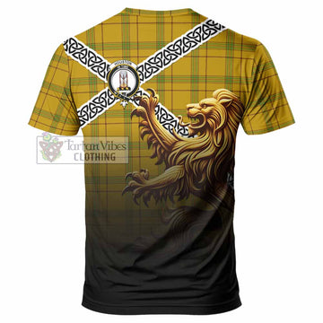 Tartan Vibes Clothing Houston Crest Tartan T-Shirt with Golden Lion Emblem Celtic Style