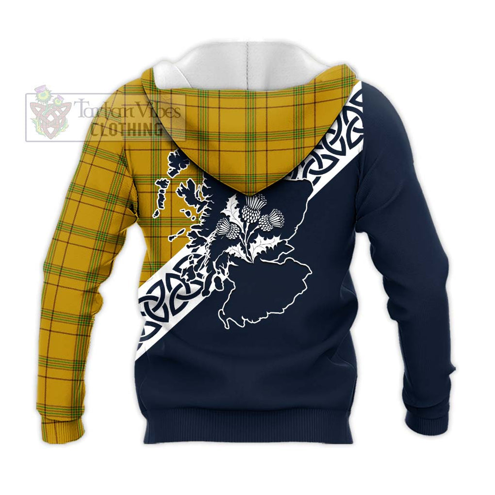 Houston Tartan Knitted Hoodie Featuring Thistle and Scotland Map - Tartan Vibes Clothing