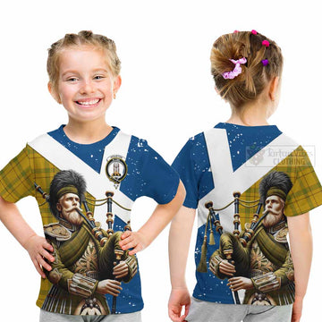 Houston Tartan Kid T-Shirt with Family Crest Scottish Bagpiper Vibes - Tartan Vibes Clothing