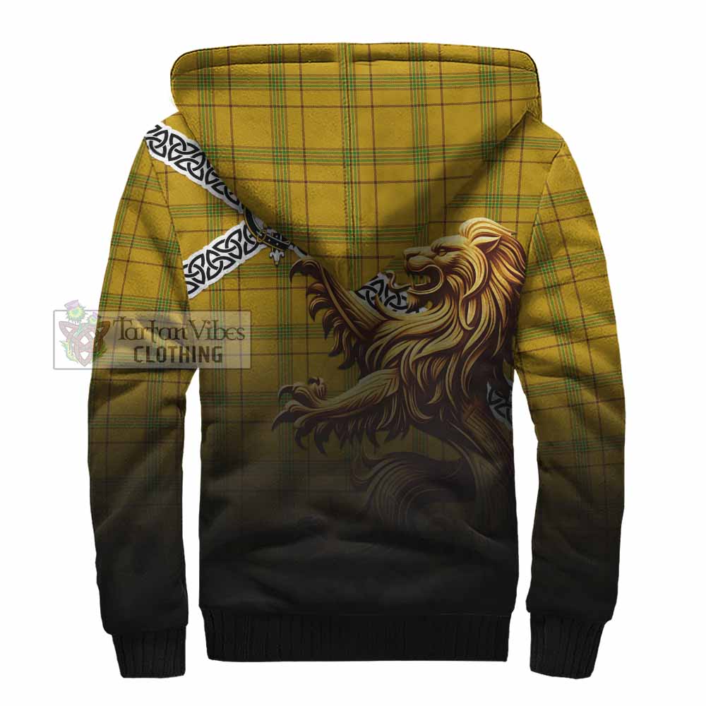 Houston Crest Tartan Sherpa Hoodie with Golden Lion Emblem Celtic Style - Tartan Vibes Clothing