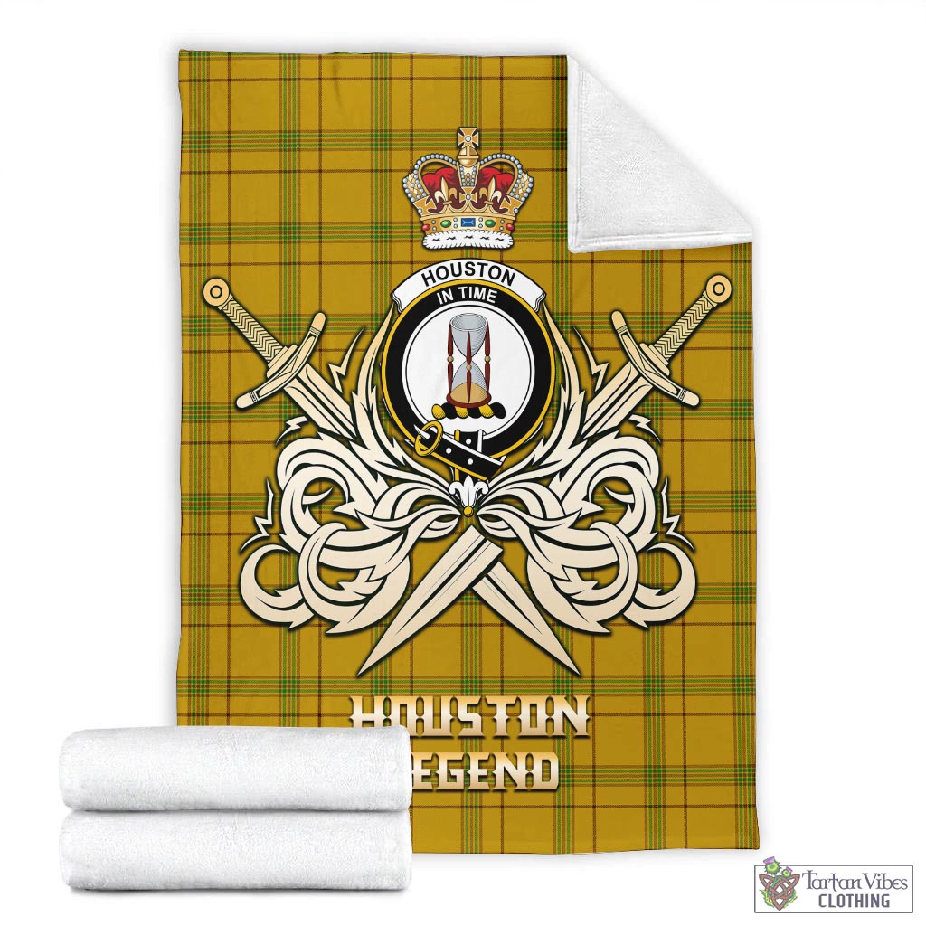 Tartan Vibes Clothing Houston Tartan Blanket with Clan Crest and the Golden Sword of Courageous Legacy