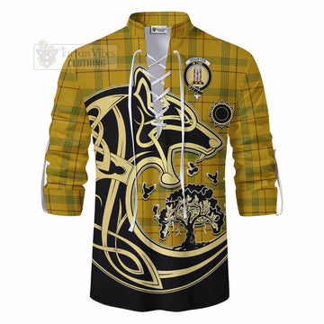 Houston Tartan Ghillie Kilt Shirt with Family Crest Celtic Wolf Style - Tartan Vibes Clothing