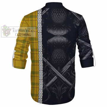 Houston Tartan Ghillie Kilt Shirt with Family Crest Cross Sword Thistle Celtic Vibes - Tartan Vibes Clothing
