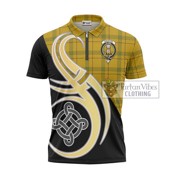 Houston Tartan Zipper Polo Shirt with Family Crest and Celtic Symbol Style - Tartan Vibes Clothing