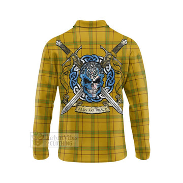 Houston Tartan Long Sleeve Polo Shirt with Family Crest Celtic Skull Style - Tartan Vibes Clothing