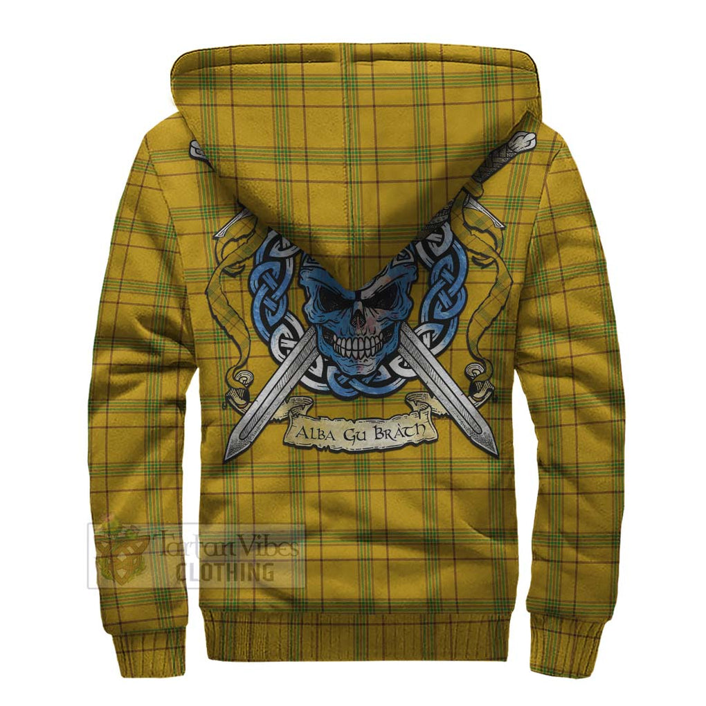 Houston Tartan Sherpa Hoodie with Family Crest Celtic Skull Style - Tartan Vibes Clothing
