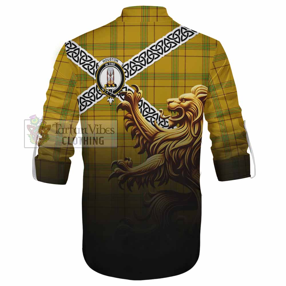 Houston Crest Tartan Ghillie Kilt Shirt with Golden Lion Emblem Celtic Style - Tartan Vibes Clothing