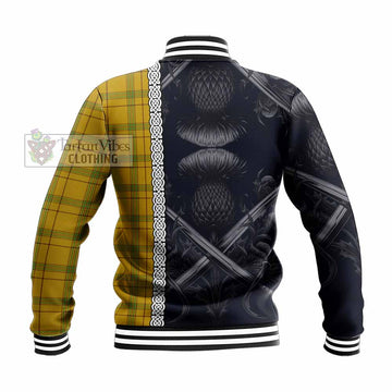 Houston Tartan Baseball Jacket with Family Crest Cross Sword Thistle Celtic Vibes - Tartan Vibes Clothing