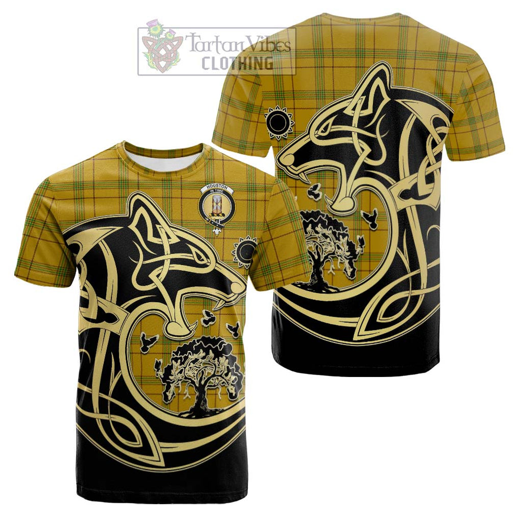 Houston Tartan Cotton T-shirt with Family Crest Celtic Wolf Style Kid's Shirt - Tartan Vibes Clothing