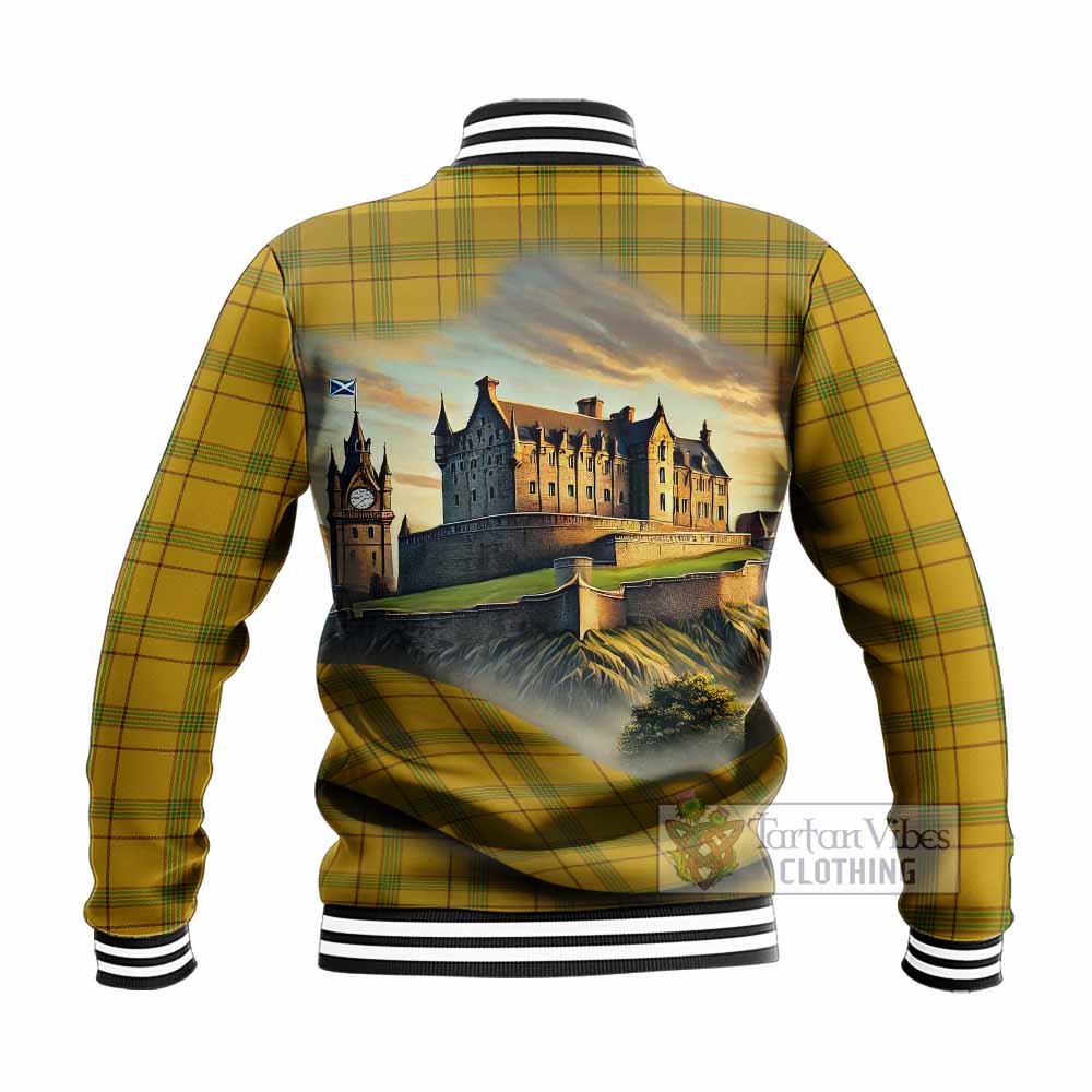 Tartan Vibes Clothing Houston Tartan Family Crest Baseball Jacket with Scottish Ancient Castle Style