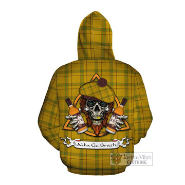 Houston Tartan Cotton Hoodie with Family Crest and Bearded Skull Holding Bottles of Whiskey Pullover Hoodie - Tartan Vibes Clothing