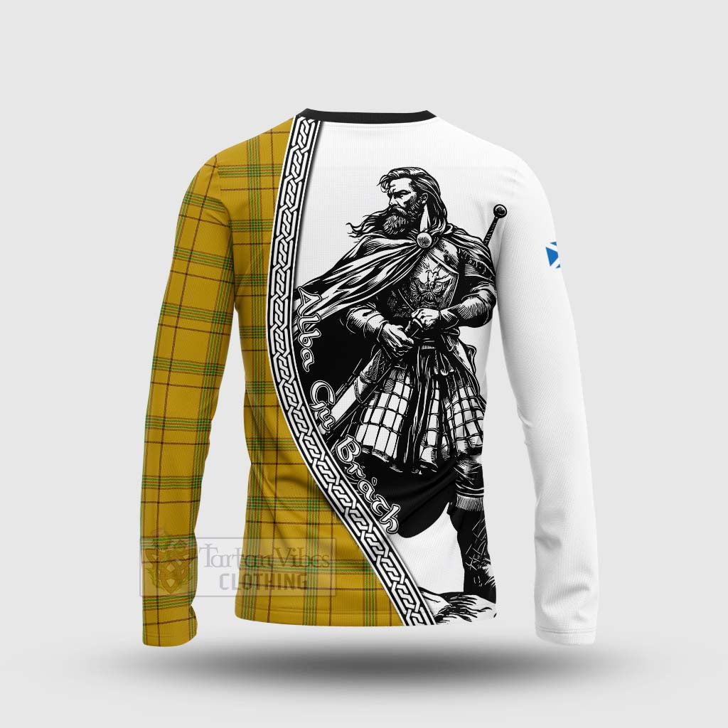 Houston Tartan Clan Crest Long Sleeve T-Shirt with Highlander Warrior Celtic Style - Tartan Vibes Clothing