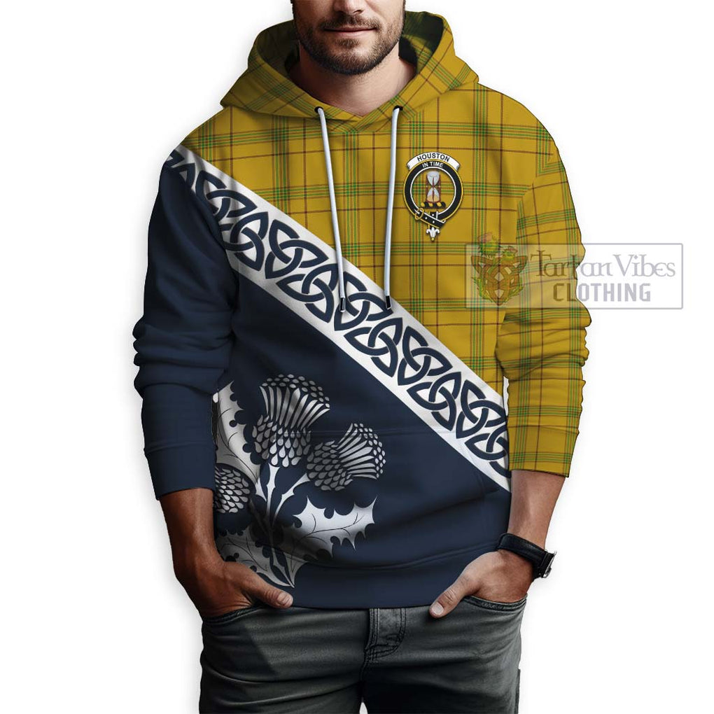 Houston Tartan Hoodie Featuring Thistle and Scotland Map - Tartan Vibes Clothing