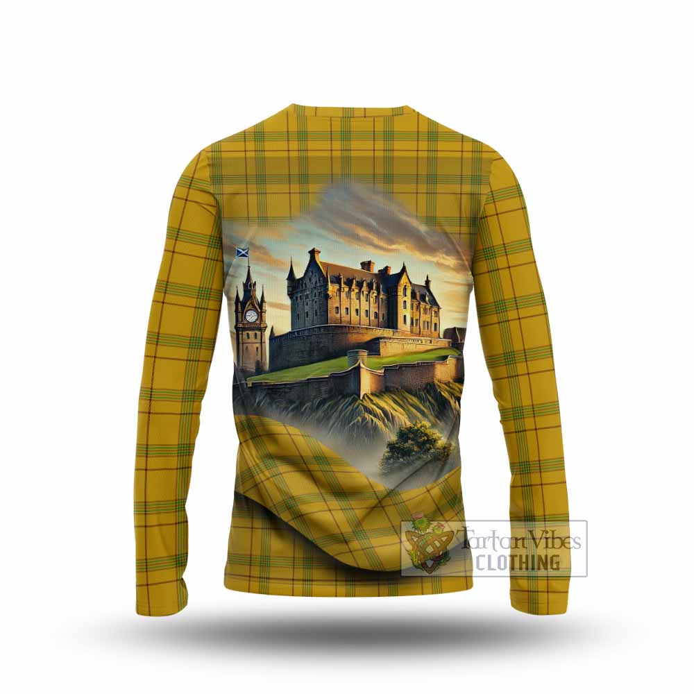 Houston Tartan Family Crest Long Sleeve T-Shirt with Scottish Ancient Castle Style - Tartan Vibes Clothing